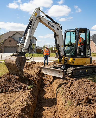 Bobcat E20 creusant tranchée
